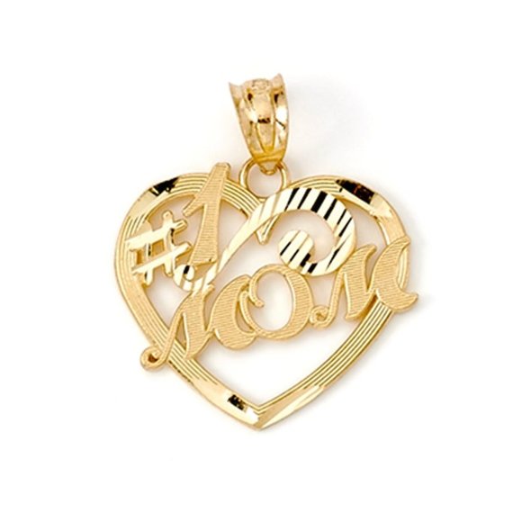 Heart "#1 Mom" Charm Real 14K Yellow Gold Pendant mom Pendant